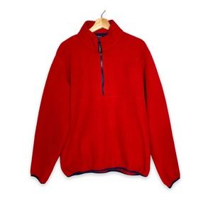 Vintage 90s L.L. Bean Red Pullover Fleece 1/4 Zip Sweater Jacket Mens Large